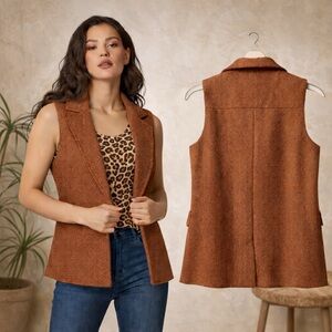 Mystree Rust Sleeveless Tailored Vest Layering Blazer Spring Boho Chic | Size M